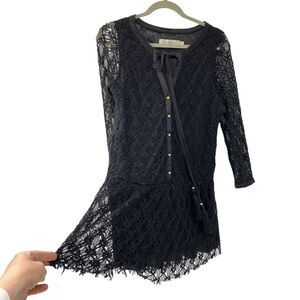 T-bags Los Angeles Crochet Lace Dress Women size Small Black Boho Beach Cover